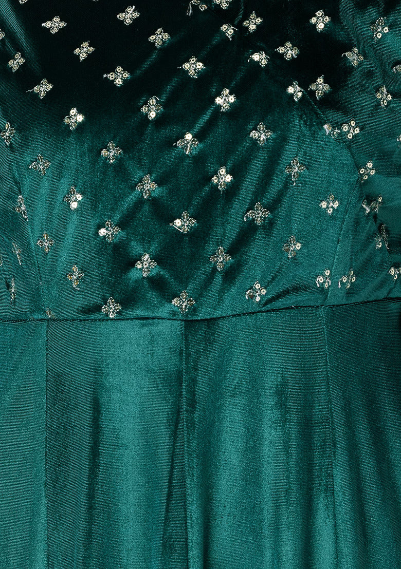 Green Velvet Side Tie Velvet Angrakha Kurta