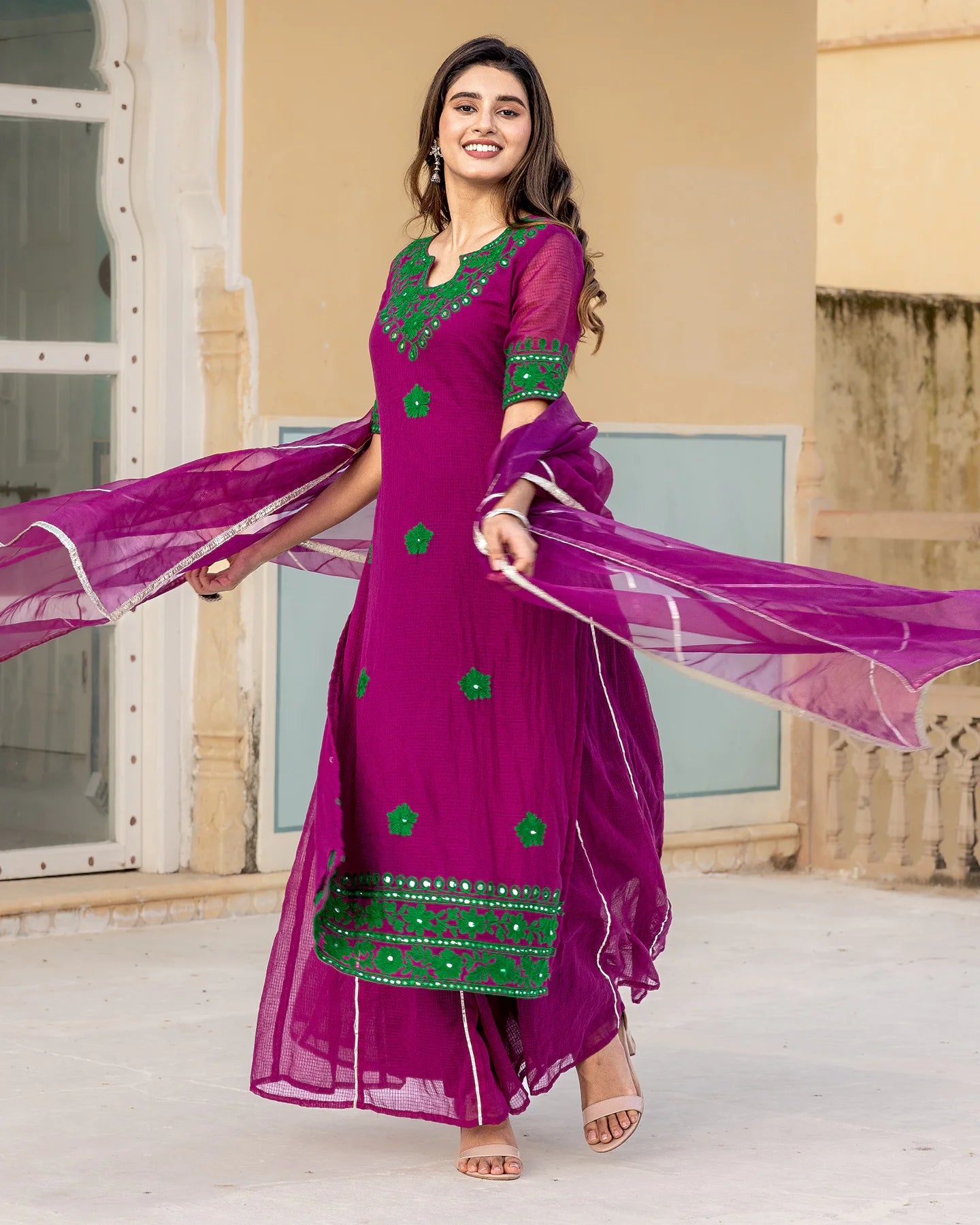 Magenta Aari Embroidered Sharara Suit Set