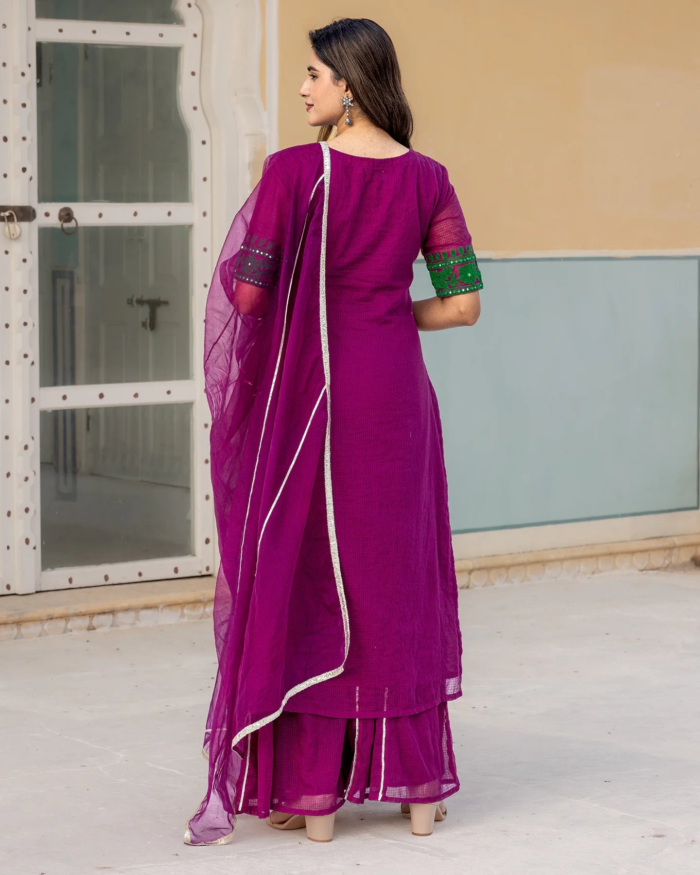 Magenta Aari Embroidered Sharara Suit Set