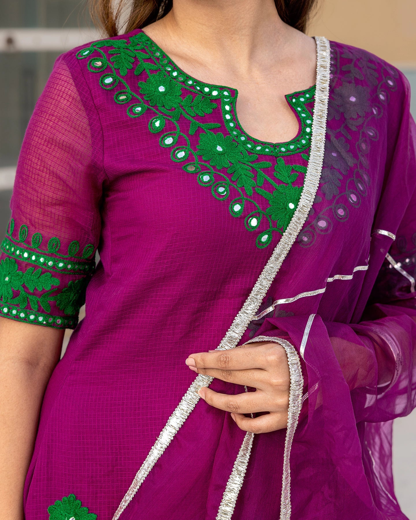 Magenta Aari Embroidered Sharara Suit Set