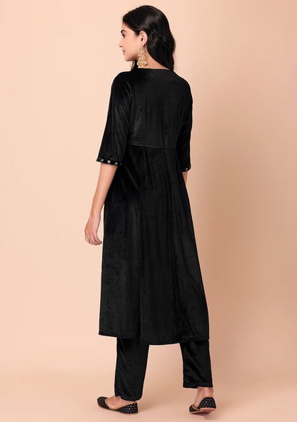 Black Velvet Angrakha Kurta