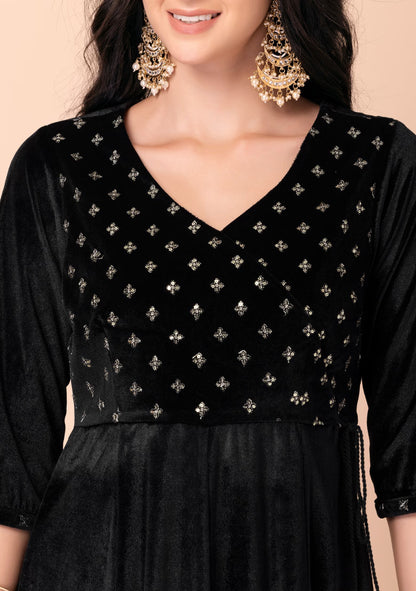 Black Velvet Angrakha Kurta