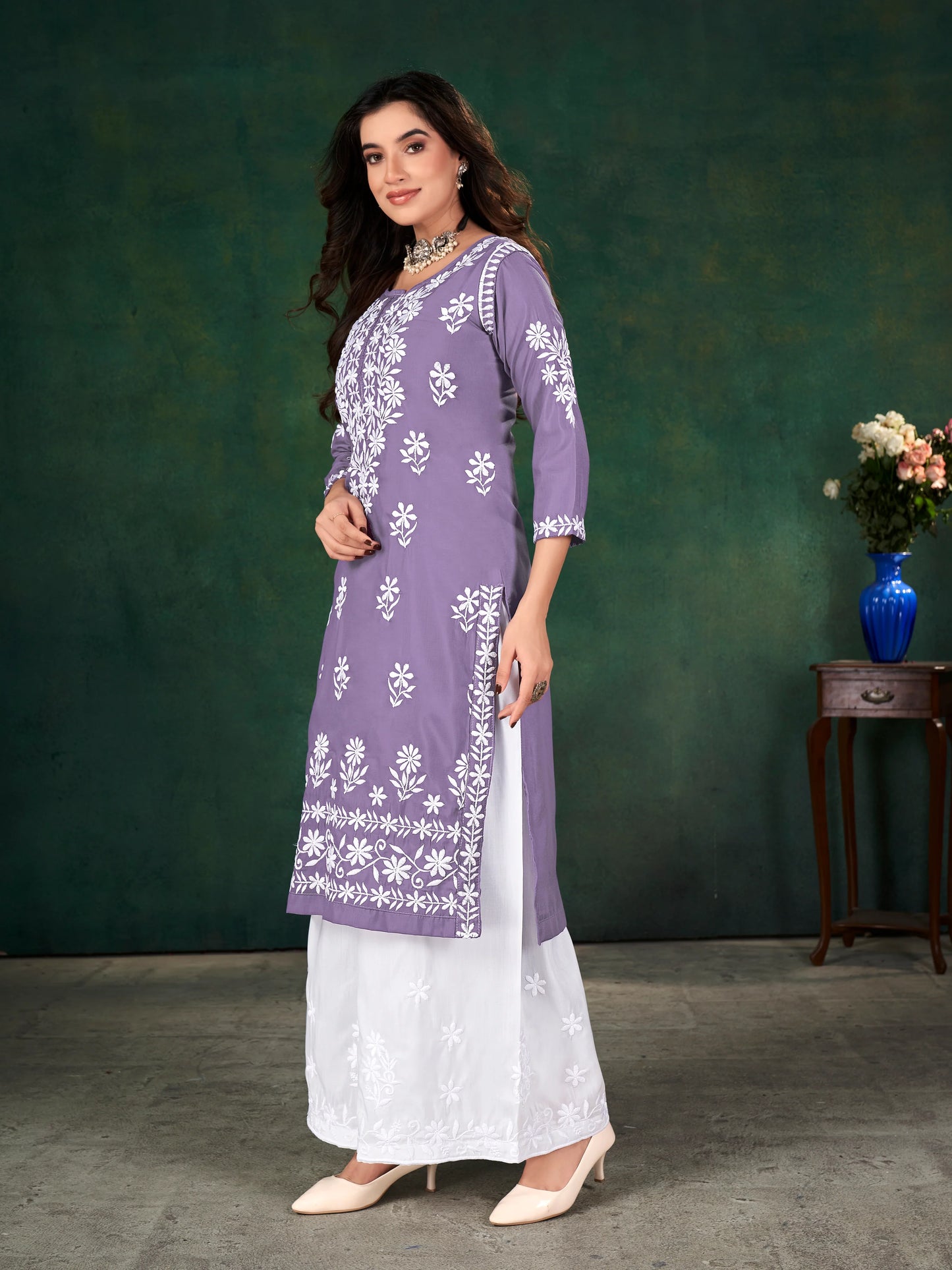 Traditional Chavli Chikankari Kurti & Palazzo