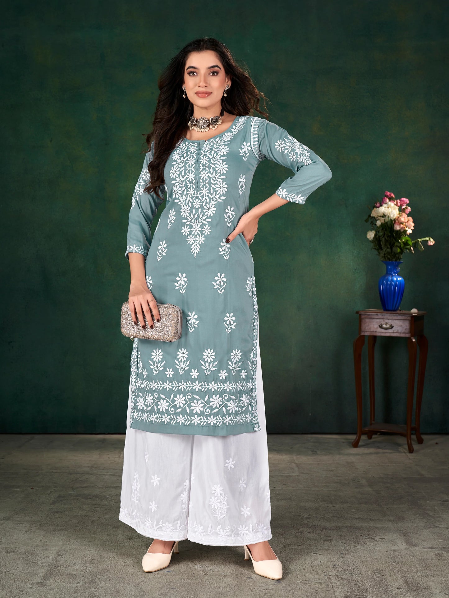 Traditional Chavli Chikankari Kurti & Palazzo