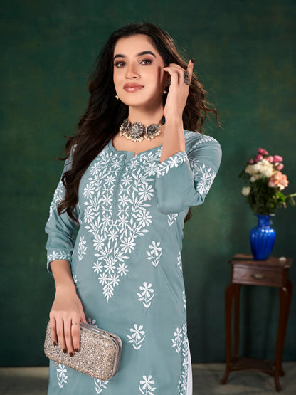 Traditional Chavli Chikankari Kurti & Palazzo