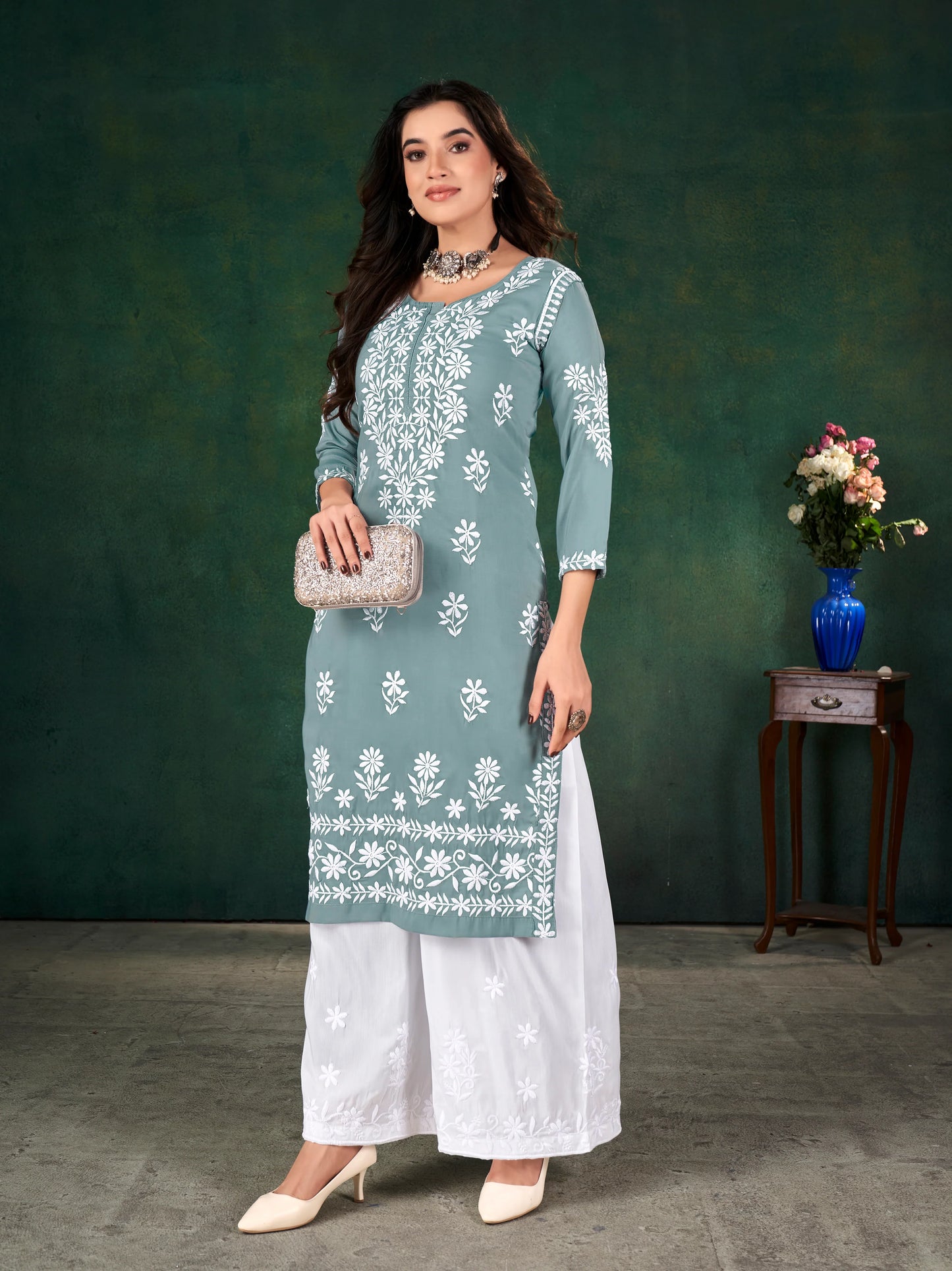 Traditional Chavli Chikankari Kurti & Palazzo