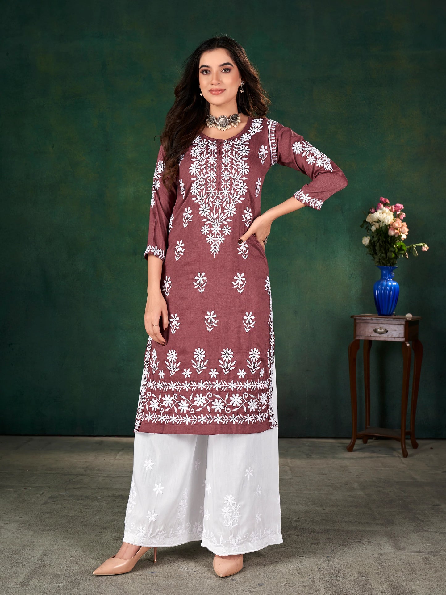 Traditional Chavli Chikankari Kurti & Palazzo