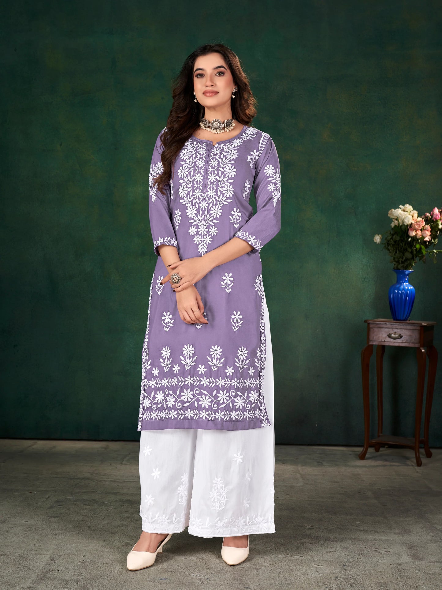 Traditional Chavli Chikankari Kurti & Palazzo