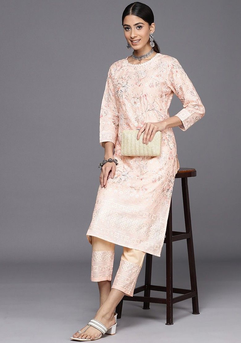 Floral Chikankari Embroidered Kurta & Trousers Set